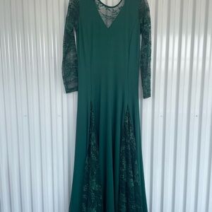 Ballroom Dance Green Lace Sleeve Dress